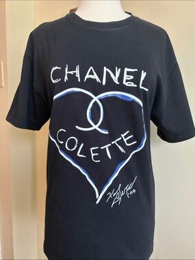 CHANEL 2017 limited edition Black Colette Tee with Karl Lagerfeld Signature.
